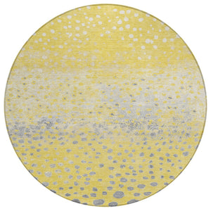 HomeRoots 5' Yellow and Gold Abstract Area Rug - Durable, Washable Indoor/Outdoor Design for Modern Spaces 8' Round 609470