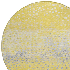HomeRoots 5' Yellow and Gold Abstract Area Rug - Durable, Washable Indoor/Outdoor Design for Modern Spaces 8' Round 609470