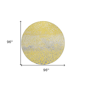 HomeRoots 5' Yellow and Gold Abstract Area Rug - Durable, Washable Indoor/Outdoor Design for Modern Spaces 8' Round 609470
