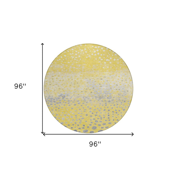 HomeRoots 5' Yellow and Gold Abstract Area Rug - Durable, Washable Indoor/Outdoor Design for Modern Spaces 8' Round 609470