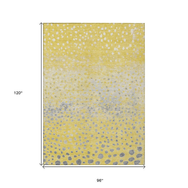 HomeRoots 5' Yellow and Gold Abstract Area Rug - Durable, Washable Indoor/Outdoor Design for Modern Spaces 8' X 10' 609471
