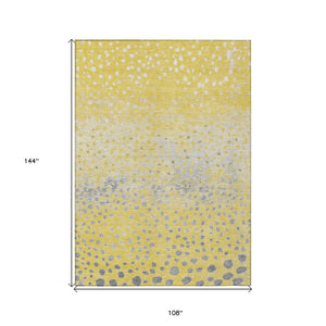HomeRoots 9' Yellow and Gold Abstract Washable Area Rug - Versatile Indoor/Outdoor Design for Busy Spaces 609472