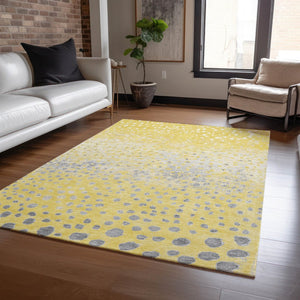 HomeRoots 5' Yellow and Gold Abstract Area Rug - Durable, Washable Indoor/Outdoor Design for Modern Spaces 10' X 14' 609473