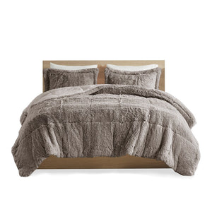 English Elm Full/Queen Malea Shaggy Long Fur Comforter Mini Set — Plush Faux Fur Comforter & Shams, Cozy Luxe Feel Grey 22.44 L x 20.87 W x 8.86 H B03595900