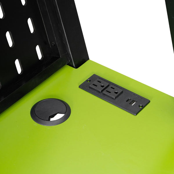 English Elm Full Size Gaming Bunk Bed with Dual Desks Usb Charging Ports and Pegboard Storage Green LT000274AAG