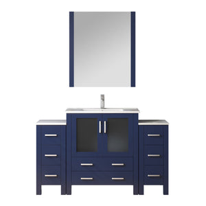 English Elm Navy 54" Single Bath Vanity with Side Cabinets, White Ceramic Top, Chrome Faucet & 28" Mirror Durable Finish B2731S01380