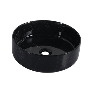 English Elm Ceramic Art Vessel Sink Above Counter – Elegant Gold Line Pattern, Durable Glaze, Easy-Clean Finish Black White W999P346778
