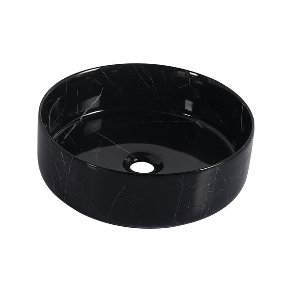 English Elm Ceramic Art Vessel Sink Above Counter – Elegant Gold Line Pattern, Durable Glaze, Easy-Clean Finish Black White W999P346778