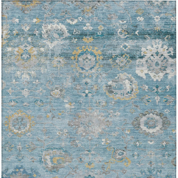 HomeRoots 5' Vibrant Teal Blue and Aqua Floral Washable Area Rug for Indoor and Outdoor Spaces - Durable Design 8' X 10' 609519