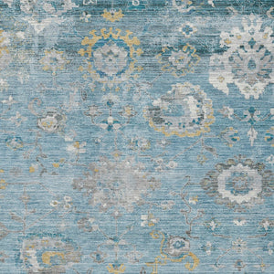 HomeRoots 5' Vibrant Teal Blue and Aqua Floral Washable Area Rug for Indoor and Outdoor Spaces - Durable Design 8' X 10' 609519