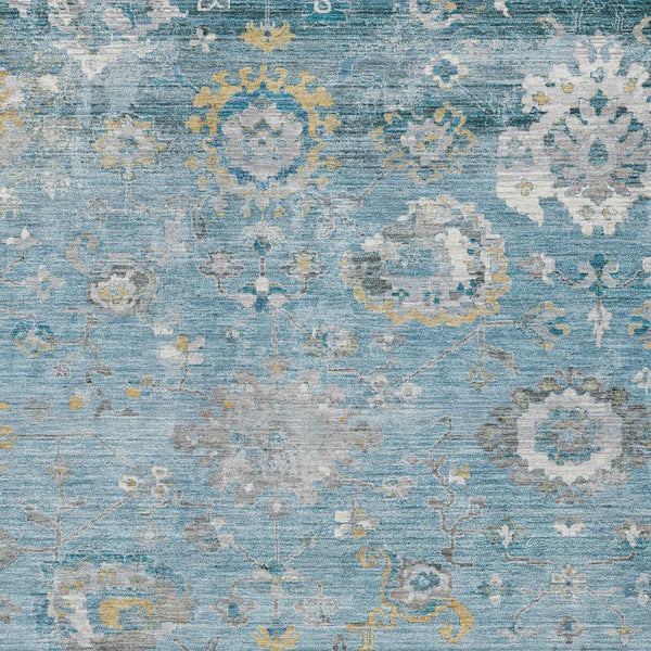 HomeRoots 5' Vibrant Teal Blue and Aqua Floral Washable Area Rug for Indoor and Outdoor Spaces - Durable Design 8' X 10' 609519