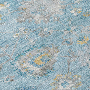 HomeRoots 5' Vibrant Teal Blue and Aqua Floral Washable Area Rug for Indoor and Outdoor Spaces - Durable Design 8' X 10' 609519