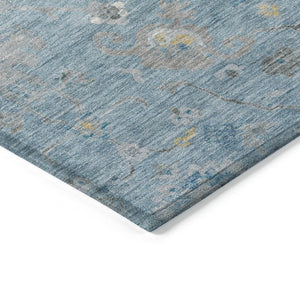 HomeRoots 5' Vibrant Teal Blue and Aqua Floral Washable Area Rug for Indoor and Outdoor Spaces - Durable Design 9' X 12' 609520