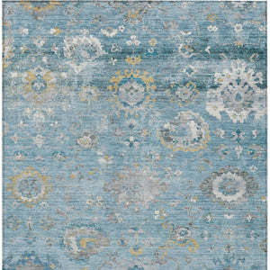 HomeRoots 5' Vibrant Teal Blue and Aqua Floral Washable Area Rug for Indoor and Outdoor Spaces - Durable Design 9' X 12' 609520