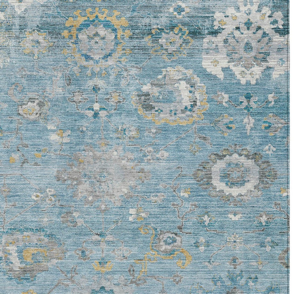 HomeRoots 5' Vibrant Teal Blue and Aqua Floral Washable Area Rug for Indoor and Outdoor Spaces - Durable Design 10' X 14' 609521