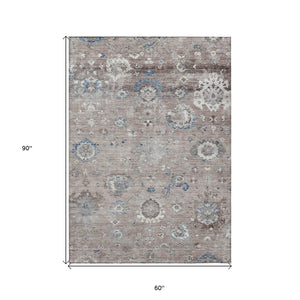HomeRoots 5' Taupe and Brown Floral Area Rug – Versatile, Washable Design for Indoor and Outdoor Spaces 5' X 8' 609523