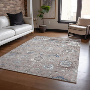 HomeRoots 5' Taupe and Brown Floral Area Rug – Versatile, Washable Design for Indoor and Outdoor Spaces 5' X 8' 609523