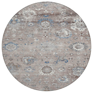 HomeRoots 5' Taupe and Brown Floral Area Rug – Versatile, Washable Design for Indoor and Outdoor Spaces 8' Round 609524
