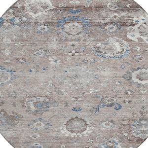 HomeRoots 5' Taupe and Brown Floral Area Rug – Versatile, Washable Design for Indoor and Outdoor Spaces 8' Round 609524