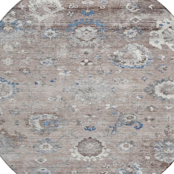 HomeRoots 5' Taupe and Brown Floral Area Rug – Versatile, Washable Design for Indoor and Outdoor Spaces 8' Round 609524
