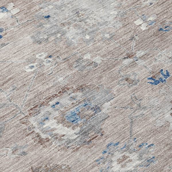 HomeRoots 5' Taupe and Brown Floral Area Rug – Versatile, Washable Design for Indoor and Outdoor Spaces 8' Round 609524