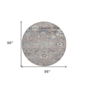 HomeRoots 5' Taupe and Brown Floral Area Rug – Versatile, Washable Design for Indoor and Outdoor Spaces 8' Round 609524