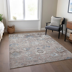 HomeRoots 5' Taupe and Brown Floral Area Rug – Versatile, Washable Design for Indoor and Outdoor Spaces 8' X 10' 609525
