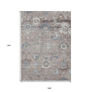 HomeRoots 9' X 12' Taupe and Brown Floral Indoor Outdoor Area Rug - Stylish, Washable, Durable for All Spaces 609526