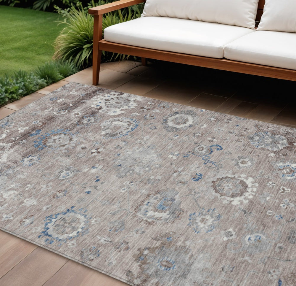 HomeRoots 9' X 12' Taupe and Brown Floral Indoor Outdoor Area Rug - Stylish, Washable, Durable for All Spaces 609526