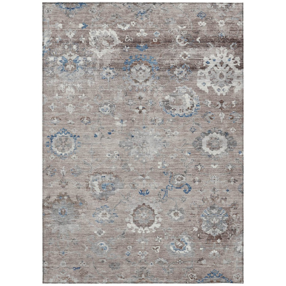 HomeRoots 9' X 12' Taupe and Brown Floral Indoor Outdoor Area Rug - Stylish, Washable, Durable for All Spaces 609526