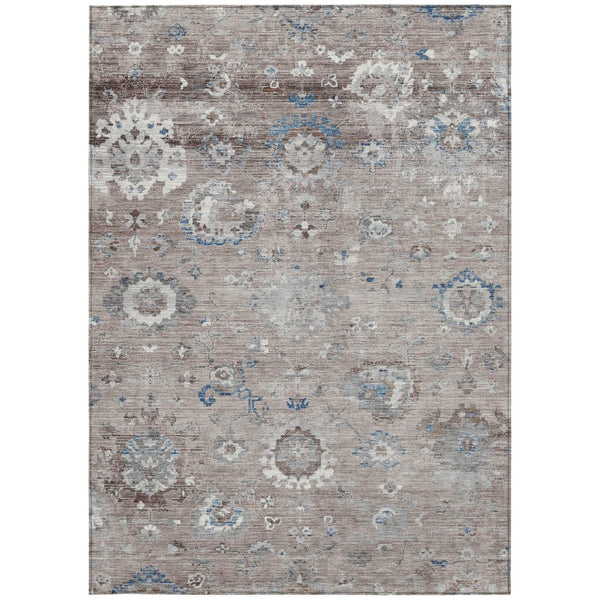HomeRoots 5' Taupe and Brown Floral Area Rug – Versatile, Washable Design for Indoor and Outdoor Spaces 10' X 14' 609527
