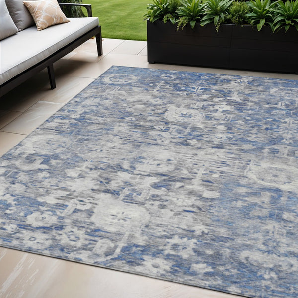 HomeRoots 5' Blue Floral Washable Area Rug - Durable, Stylish Design for Indoor and Outdoor High-Traffic Use 5' X 8' 609529