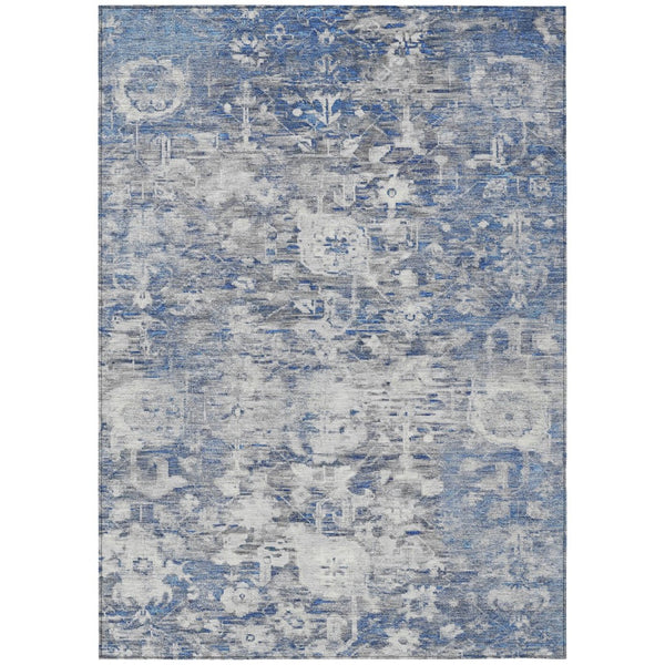 HomeRoots 5' Blue Floral Washable Area Rug - Durable, Stylish Design for Indoor and Outdoor High-Traffic Use 5' X 8' 609529