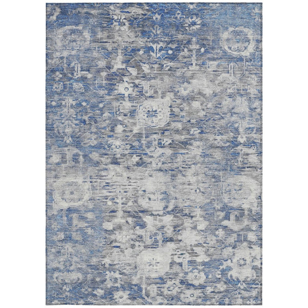 HomeRoots 5' Blue Floral Washable Area Rug - Durable, Stylish Design for Indoor and Outdoor High-Traffic Use 5' X 8' 609529