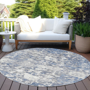 HomeRoots 5' Blue Floral Washable Area Rug - Durable, Stylish Design for Indoor and Outdoor High-Traffic Use 8' Round 609530