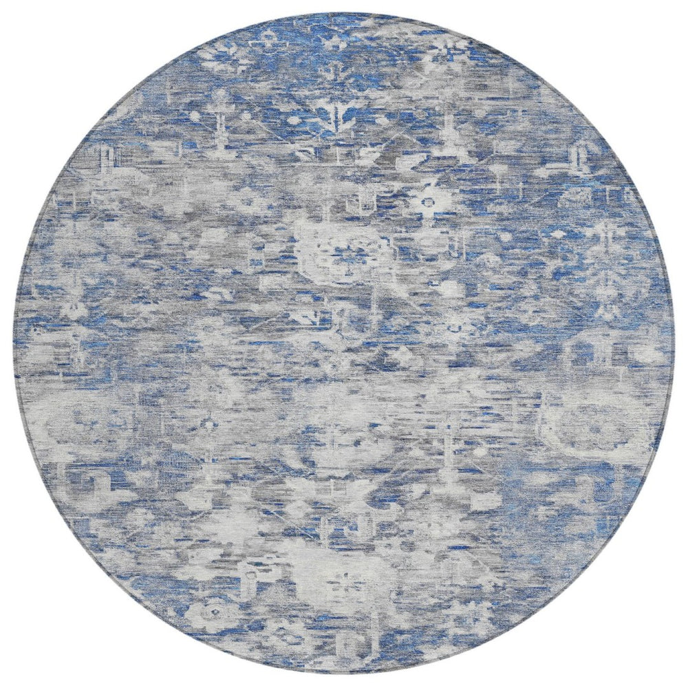 HomeRoots 5' Blue Floral Washable Area Rug - Durable, Stylish Design for Indoor and Outdoor High-Traffic Use 8' Round 609530