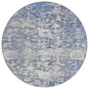 HomeRoots 5' Blue Floral Washable Area Rug - Durable, Stylish Design for Indoor and Outdoor High-Traffic Use 8' Round 609530