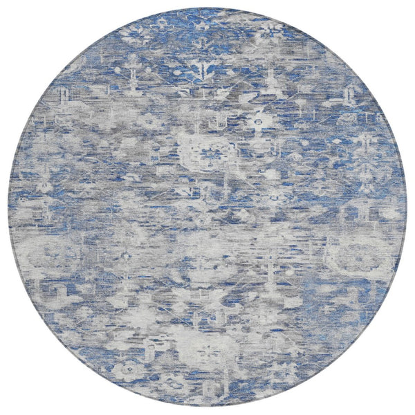 HomeRoots 5' Blue Floral Washable Area Rug - Durable, Stylish Design for Indoor and Outdoor High-Traffic Use 8' Round 609530