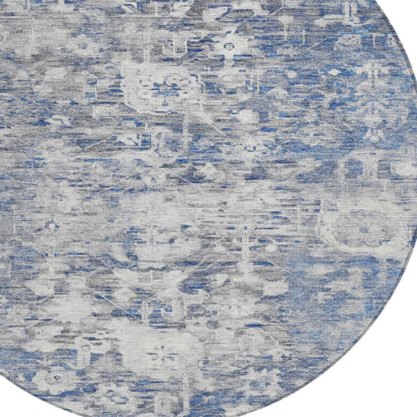 HomeRoots 5' Blue Floral Washable Area Rug - Durable, Stylish Design for Indoor and Outdoor High-Traffic Use 8' Round 609530