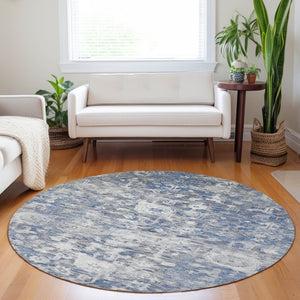 HomeRoots 5' Blue Floral Washable Area Rug - Durable, Stylish Design for Indoor and Outdoor High-Traffic Use 8' Round 609530