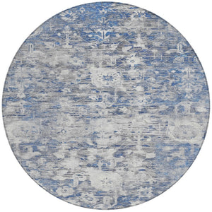 HomeRoots 5' Blue Floral Washable Area Rug - Durable, Stylish Design for Indoor and Outdoor High-Traffic Use 8' Round 609530