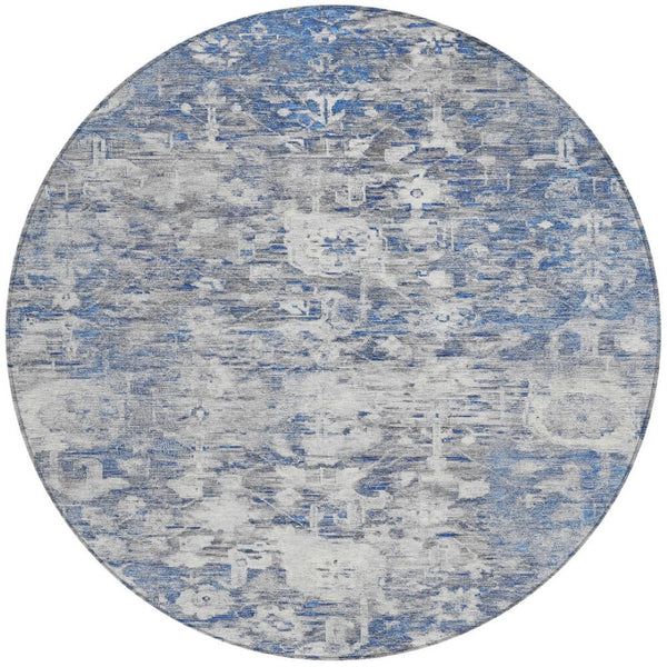 HomeRoots 5' Blue Floral Washable Area Rug - Durable, Stylish Design for Indoor and Outdoor High-Traffic Use 8' Round 609530