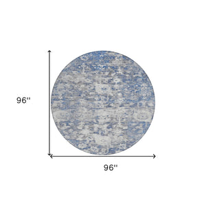 HomeRoots 5' Blue Floral Washable Area Rug - Durable, Stylish Design for Indoor and Outdoor High-Traffic Use 8' Round 609530