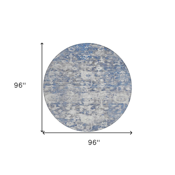 HomeRoots 5' Blue Floral Washable Area Rug - Durable, Stylish Design for Indoor and Outdoor High-Traffic Use 8' Round 609530