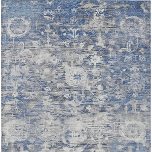 HomeRoots 5' Blue Floral Washable Area Rug - Durable, Stylish Design for Indoor and Outdoor High-Traffic Use 8' X 10' 609531