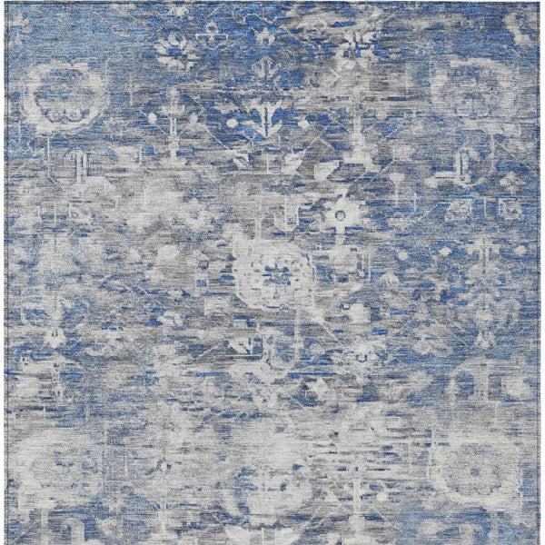 HomeRoots 5' Blue Floral Washable Area Rug - Durable, Stylish Design for Indoor and Outdoor High-Traffic Use 8' X 10' 609531
