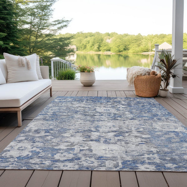 HomeRoots 5' Blue Floral Washable Area Rug - Durable, Stylish Design for Indoor and Outdoor High-Traffic Use 8' X 10' 609531