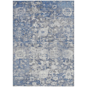 HomeRoots 5' Blue Floral Washable Area Rug - Durable, Stylish Design for Indoor and Outdoor High-Traffic Use 9' X 12' 609532