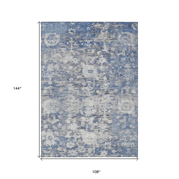 HomeRoots 5' Blue Floral Washable Area Rug - Durable, Stylish Design for Indoor and Outdoor High-Traffic Use 9' X 12' 609532