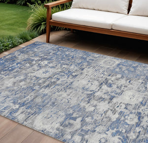 HomeRoots 5' Blue Floral Washable Area Rug - Durable, Stylish Design for Indoor and Outdoor High-Traffic Use 9' X 12' 609532